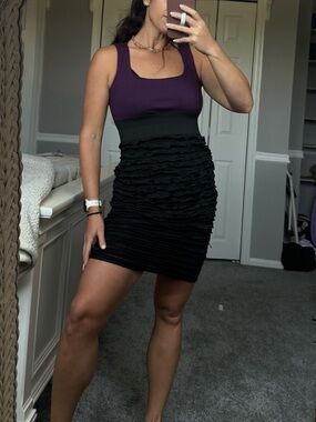 Aqua Black and Purple Ruffled Dress